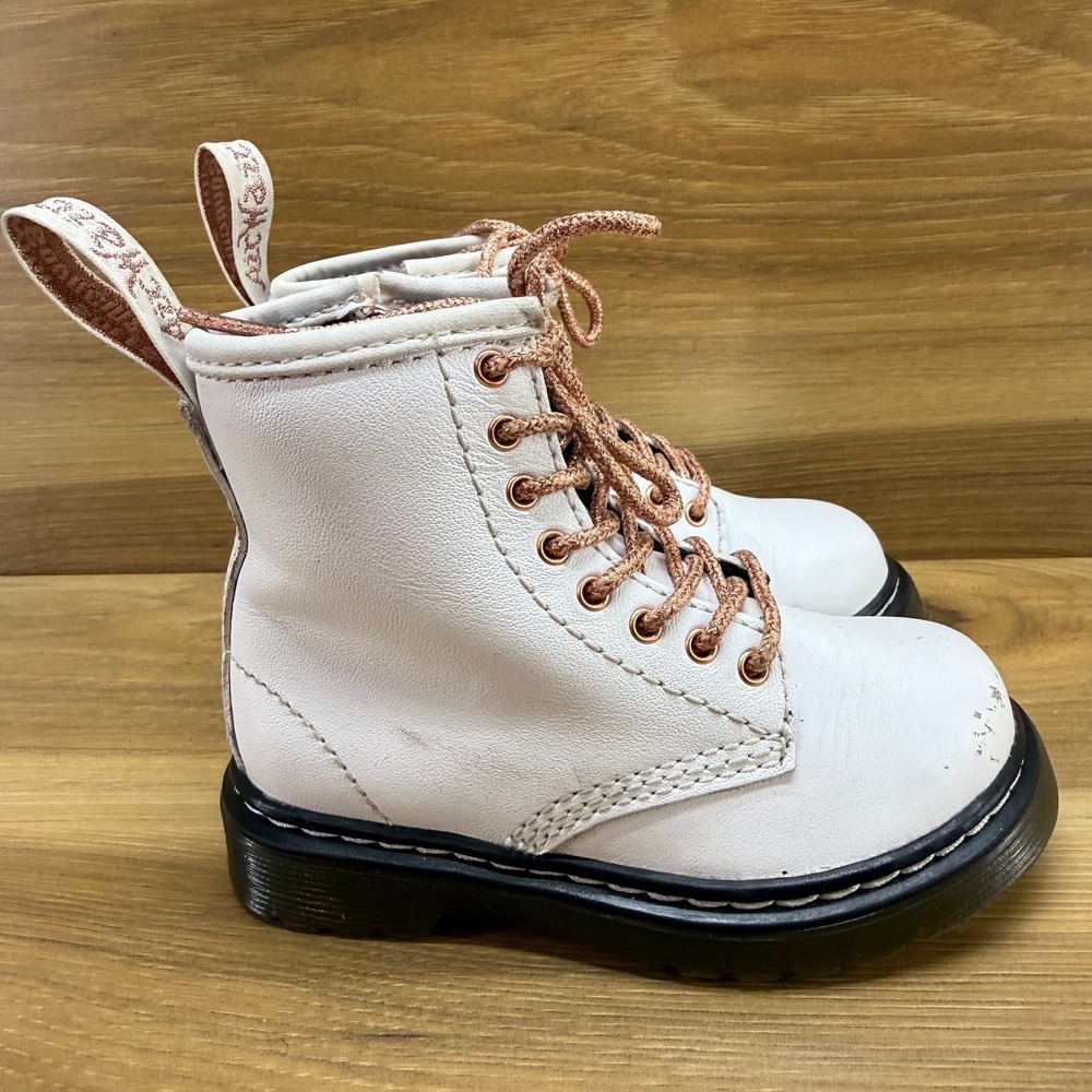 Dr Martens Combat Boots Toddler‎ Girls 7 White Lace Up Rose Gold